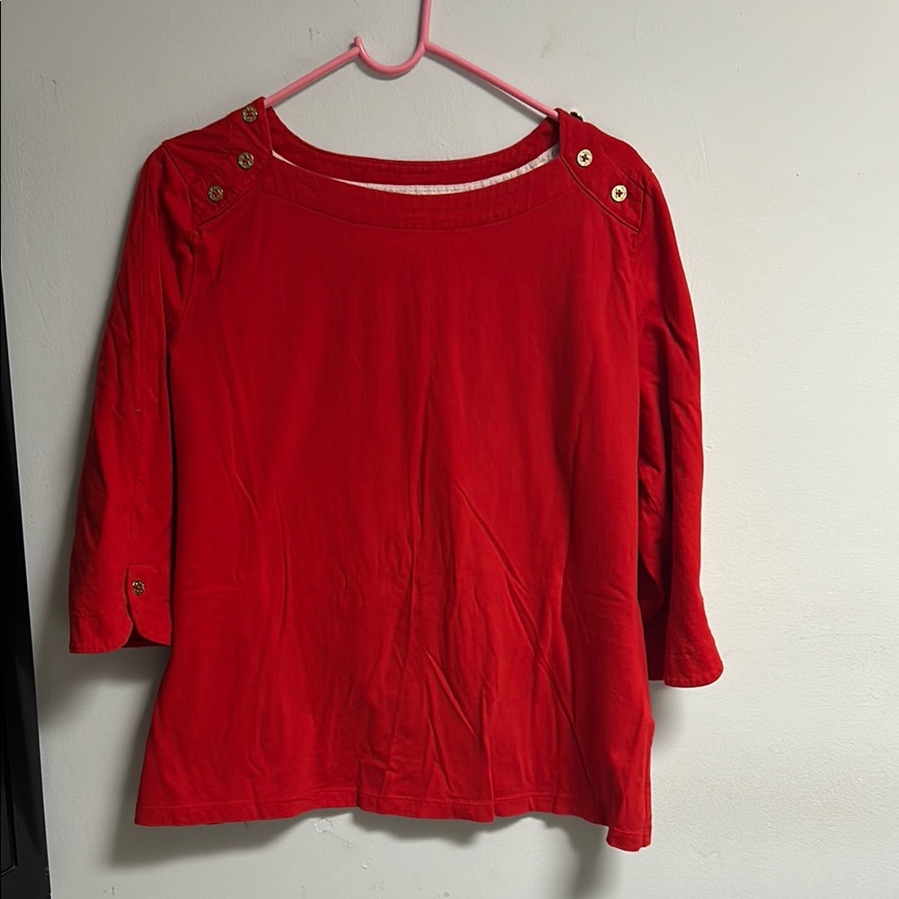 Leo & Nicole Red Buttoned Blouse with 3/4 Sleeves